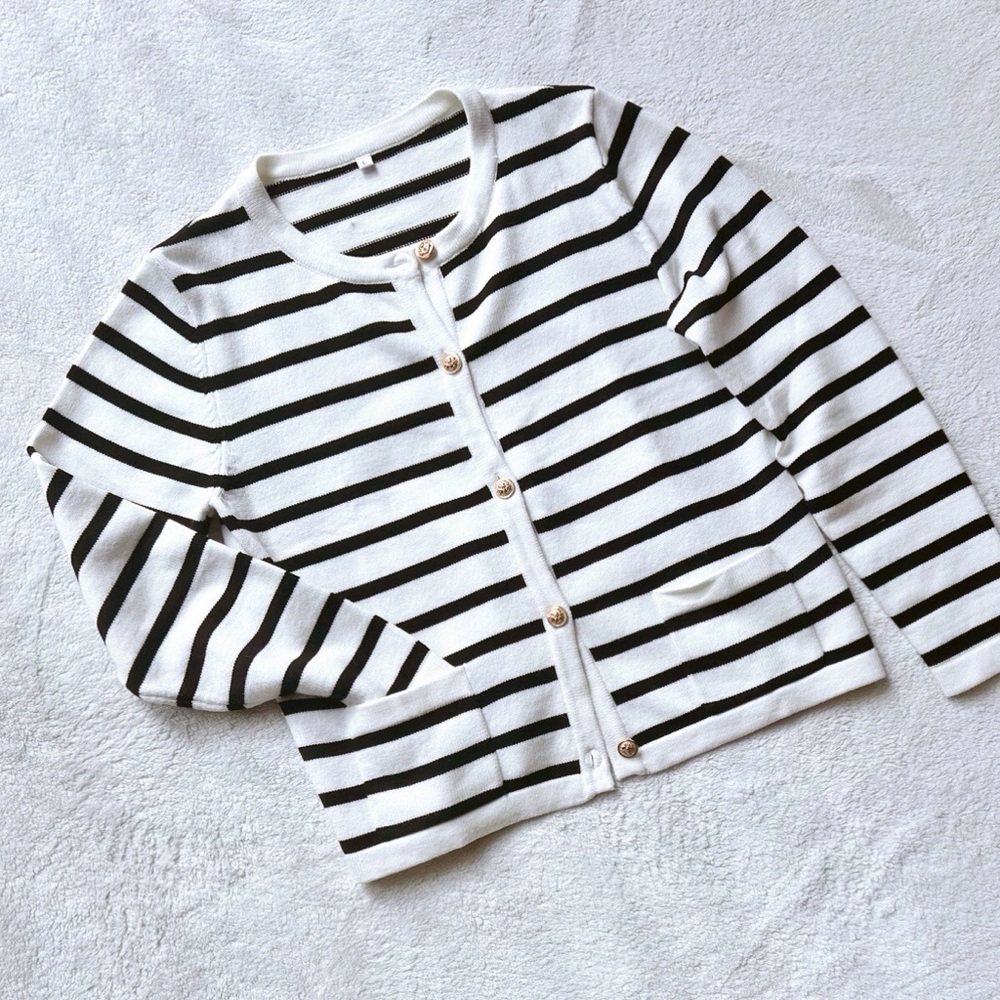 striped black and white cardigan